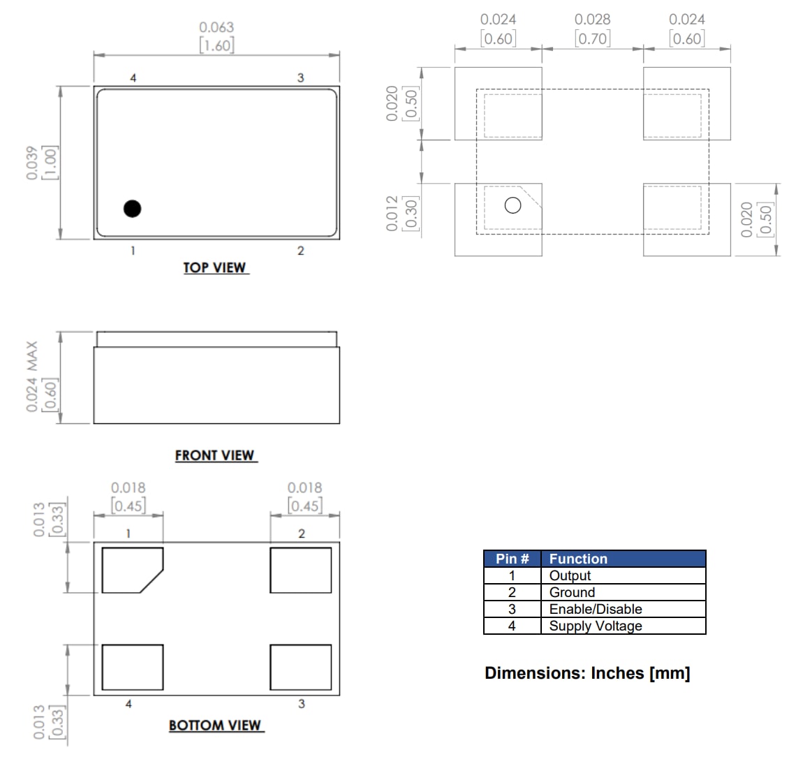 Mechanical Drawing - Abracon ASH5KW Low-Power Crystal Oscillators